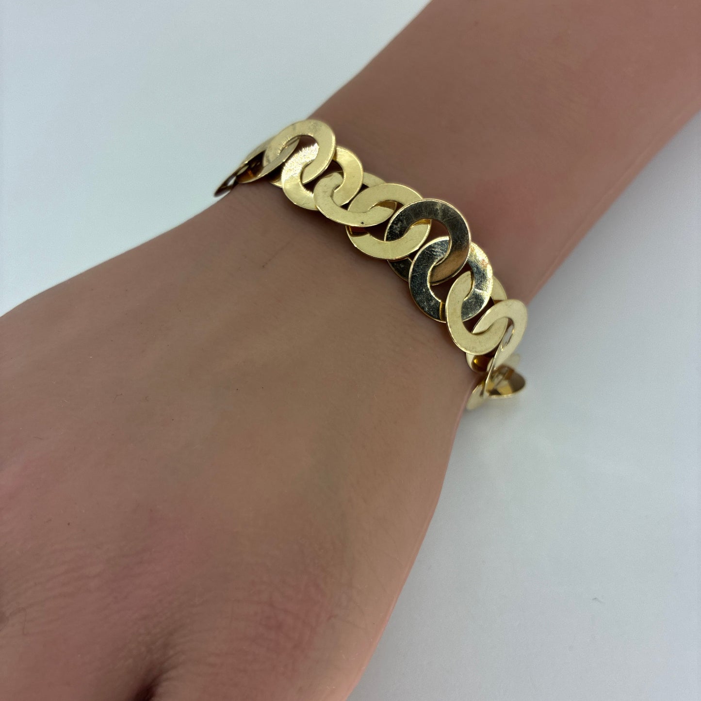 14K Yellow Gold Circles Weave Bracelet | 8 Inches, 13.3mm, 14.80 grams