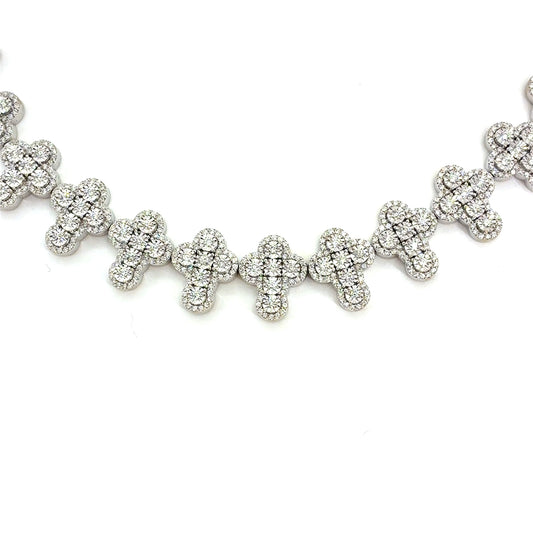 10K White Gold Natural Diamond Quatrefoil Link Tennis Bracelet | Round Brilliant 4.48 TCW, H SI2, 7.5 inch
