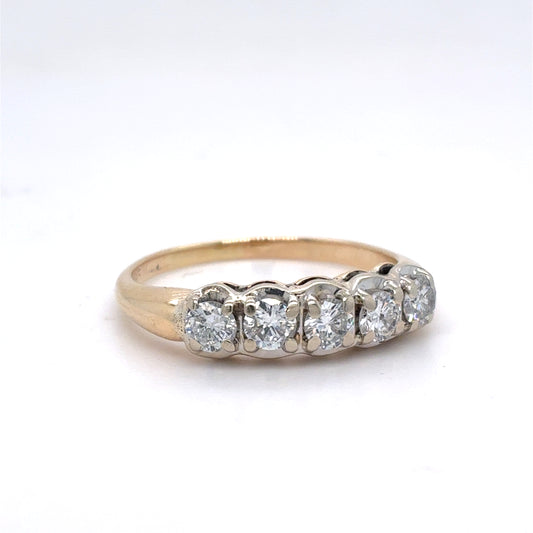 14K Yellow Gold Natural Diamond Five-Stone Anniversary Band | Round 0.73 TCW, H SI2, Size 9