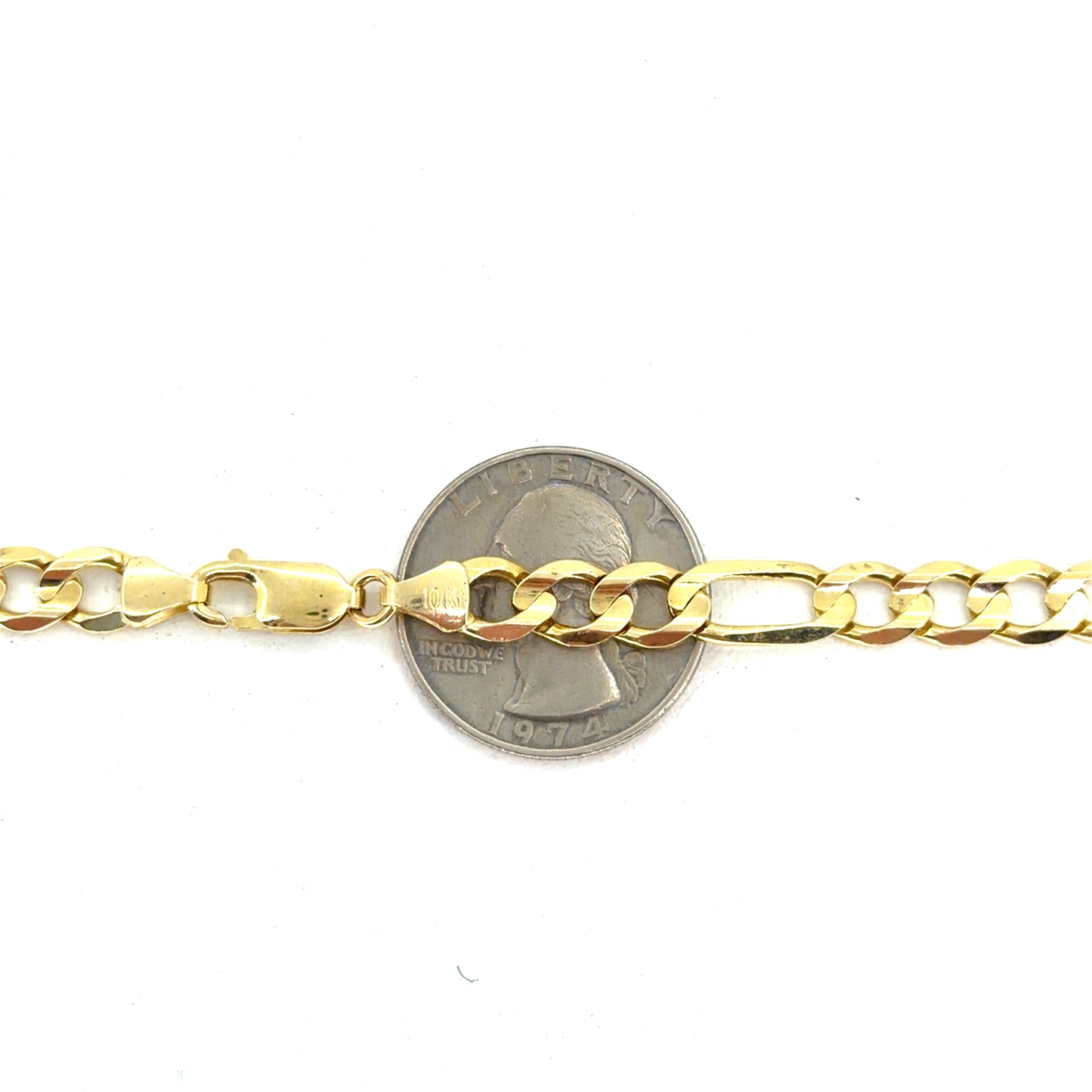 10K Yellow Gold Solid Figaro Necklace | 22 Inches, 6.6mm, 26.3 grams