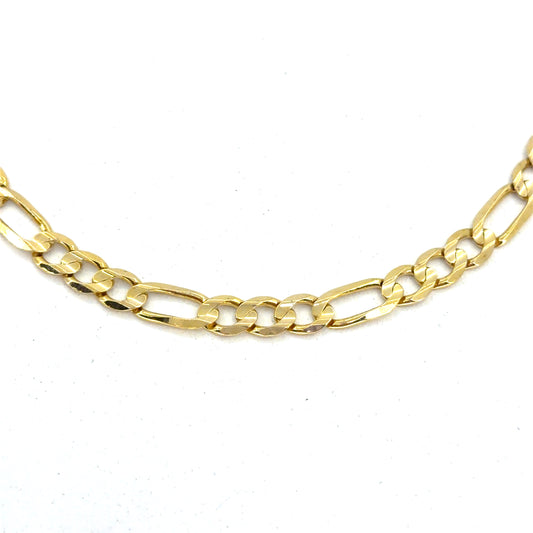 10K Yellow Gold Solid Figaro Necklace | 22 Inches, 6.6mm, 26.3 grams