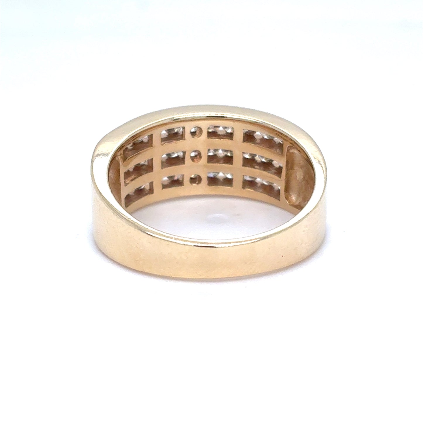10K Yellow Gold Three-Row Channel-Set Diamond Band | Round Brilliant 0.69 TCW, J I2, Size 6.75