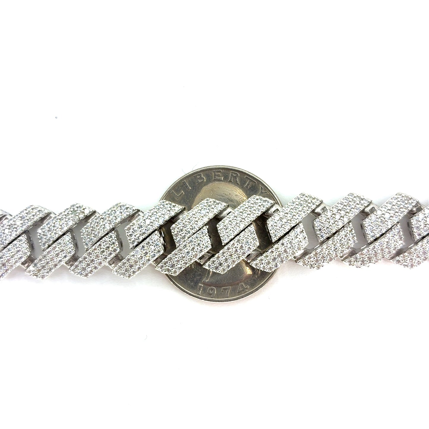 925 Sterling Silver CZ Monaco Chain Necklace | 22 Inches, 13.5mm, 75.40 grams