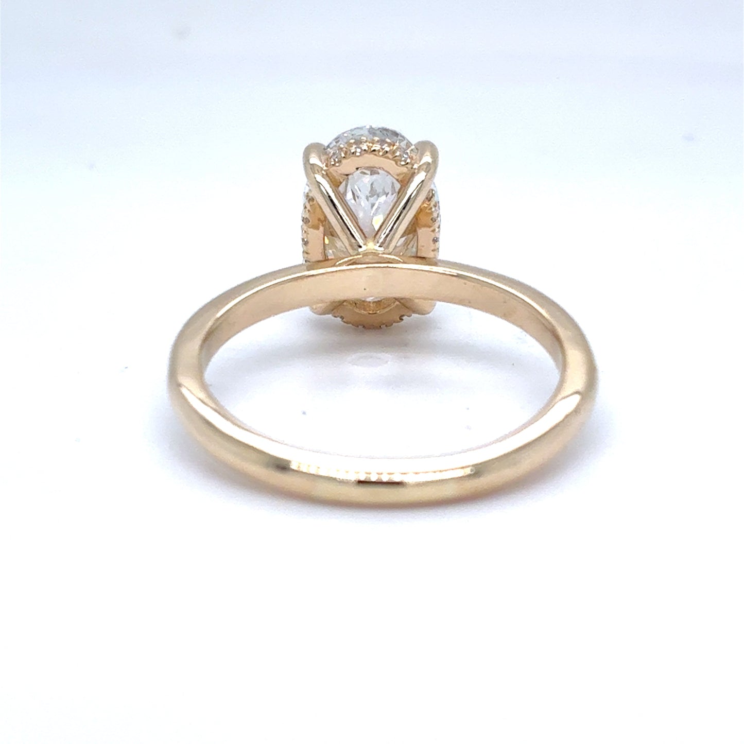 14K Yellow Gold Lab Diamond Oval Solitaire Ring | 2.41ct D VVS2 Center, 0.07ct Diamond Halo, Size 7