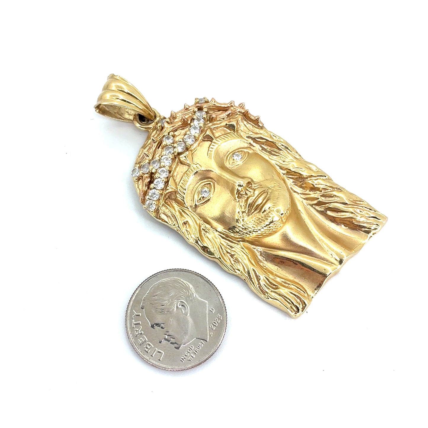 14K Yellow Gold Large Jesus Face Pendant with CZ Stones | 19.00 grams