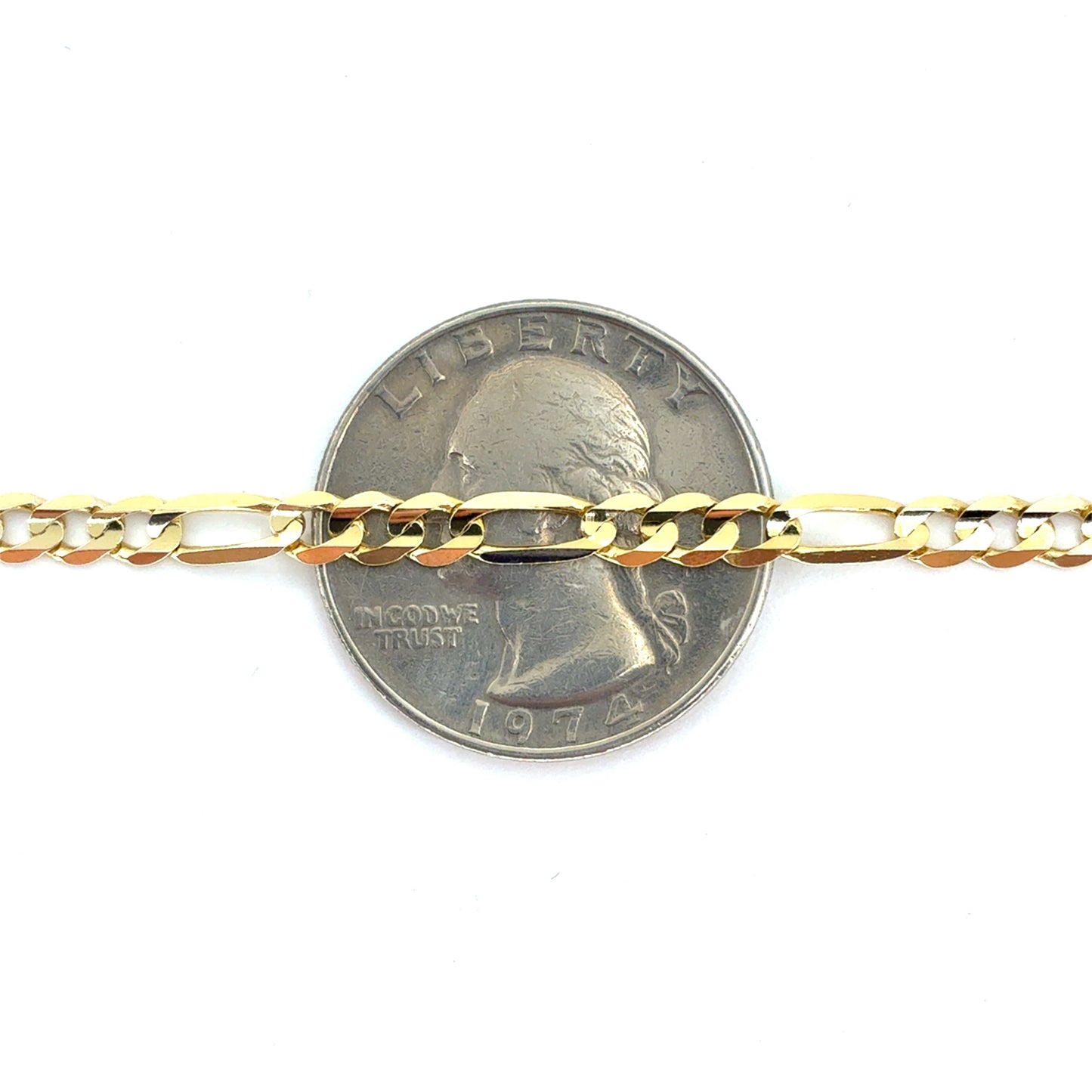 14K Yellow Gold Solid Concave Figaro Necklace | 22 Inches, 3.8mm, 9.60 grams
