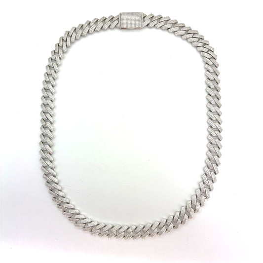 925 Sterling Silver CZ Monaco Cuban Necklace | 22 Inches, 12mm