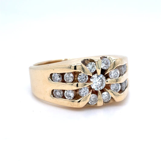14K Yellow Gold Natural Diamond Cluster Men's Ring | Round 0.90 TCW, H SI2-I1, Size 11