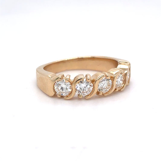 14K Yellow Gold Natural Diamond Five Stone Half Band Ring | Round 1.00 TCW, G-H VVS2-VS1, Size 5