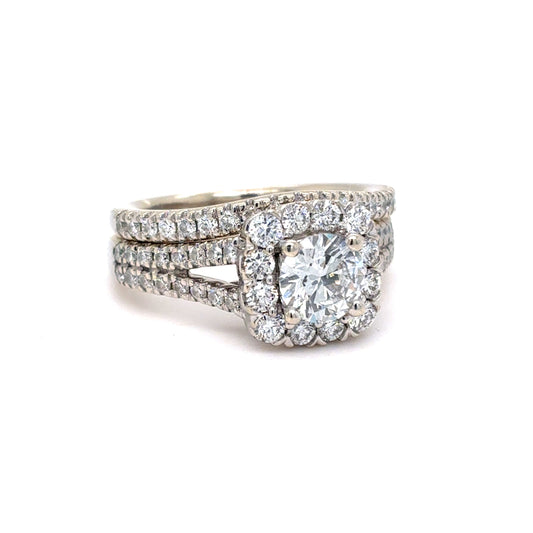 14K White Gold Lab Grown Diamond Halo Engagement Ring Set | Round Brilliant 1.84 TCW, E-F VS1, Size 5.75