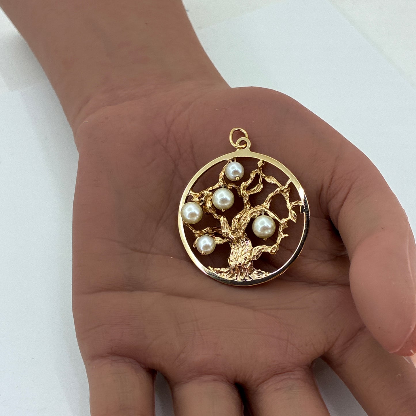 14K Gold Tree Of Life Pendant with Pearls | Solid, 5 Pearls, 9.1 grams