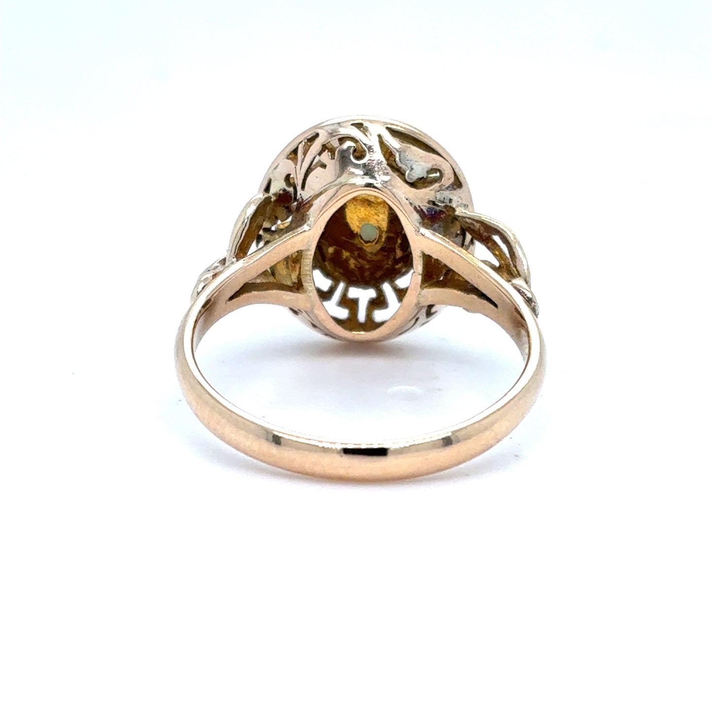 14K Yellow Gold Natural Opal Greek Key Ring | Oval Cabochon 1.19 CT, Size 7