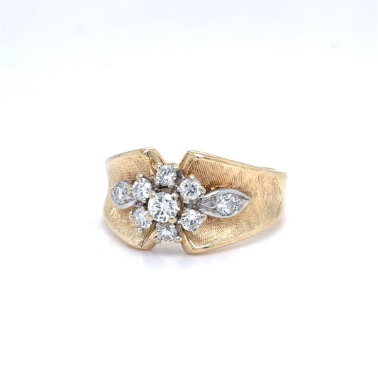 14K Two-Tone Gold Natural Diamond Cluster Ring | Round Brilliant 0.43 TCW, H VS1, Size 6.5