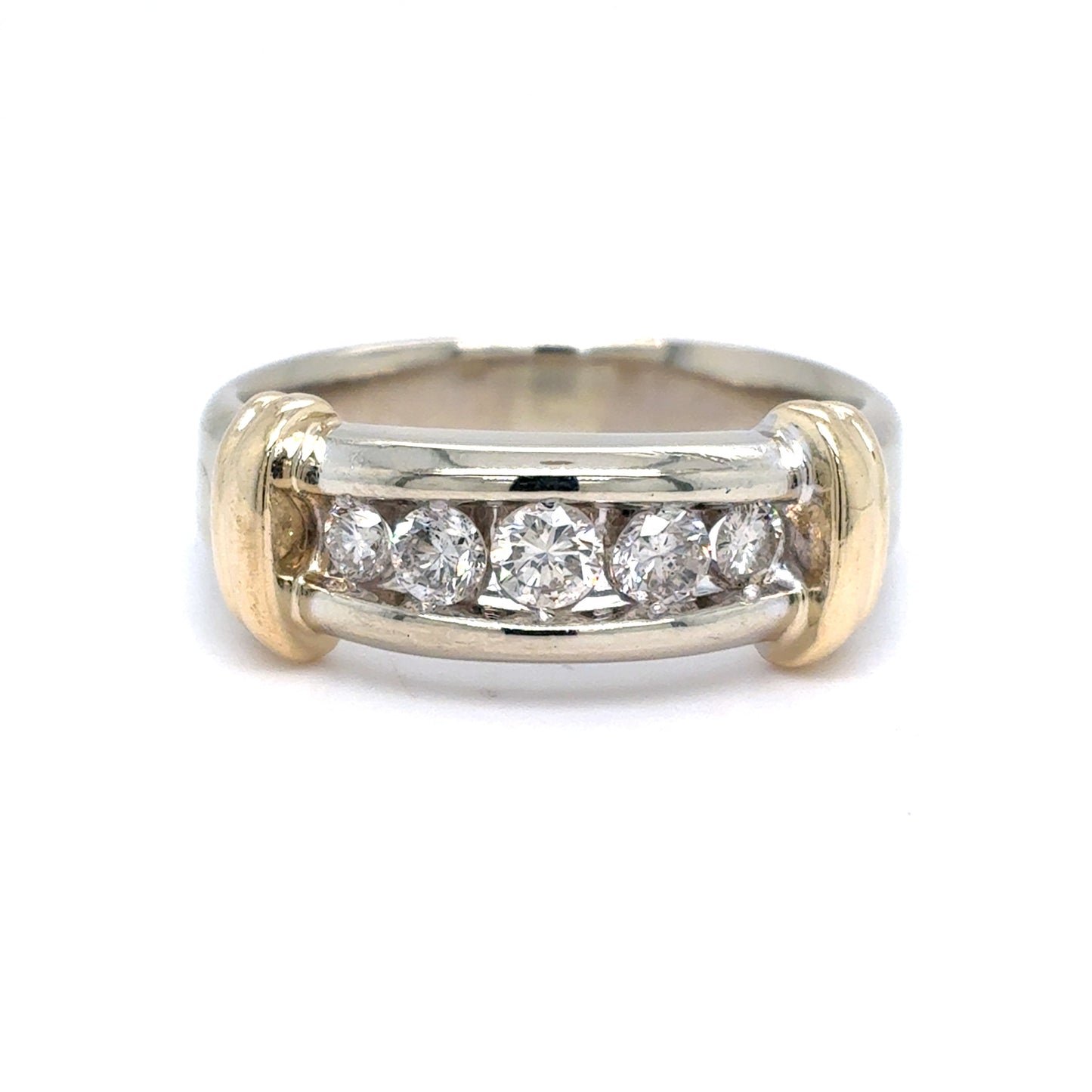 14K Two-Tone Gold Mens Five Diamond Band | Round Brilliant 0.45 TCW, J I1-SI1, Size 10