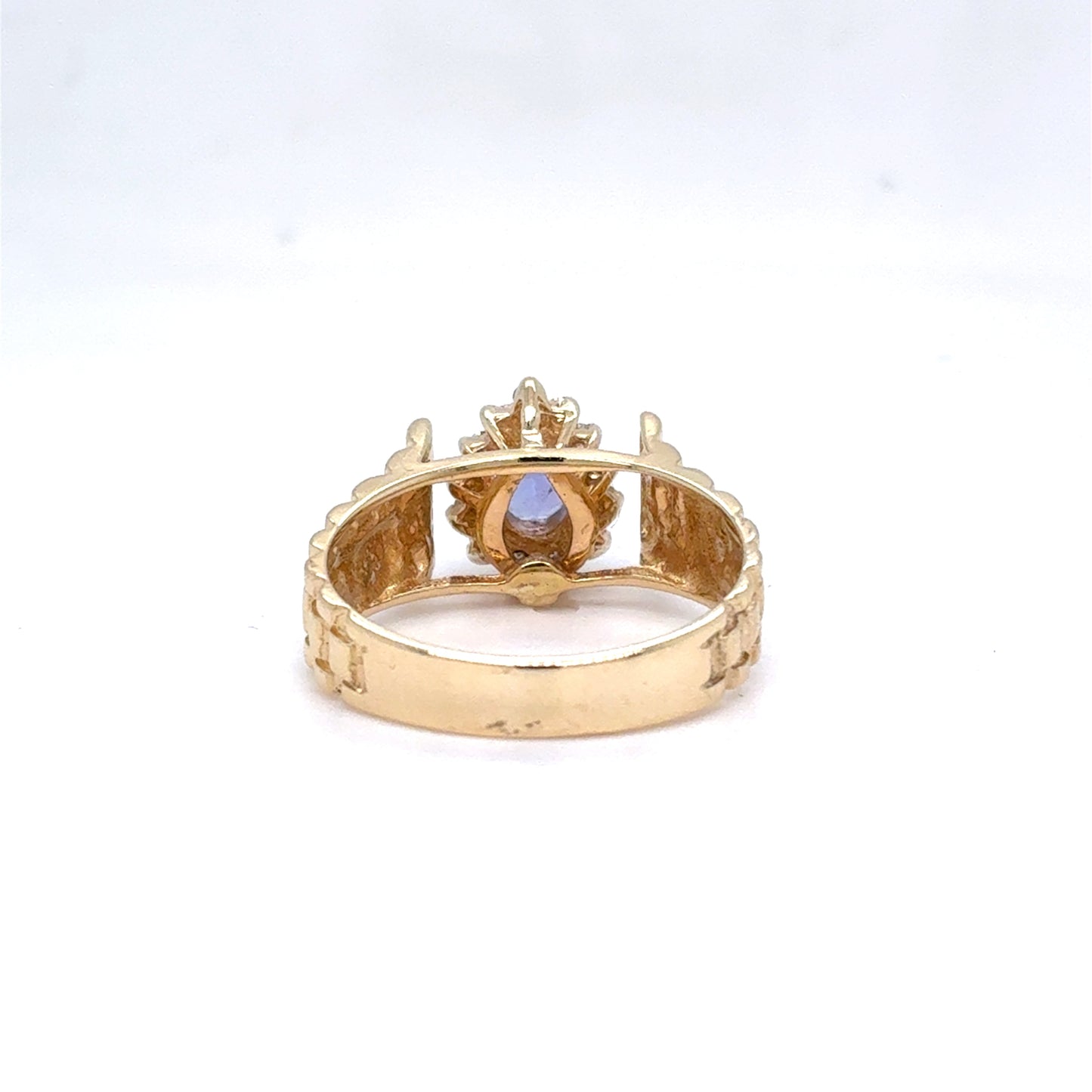 14K Yellow Gold Natural Tanzanite & Diamond Halo Ring | Pear & Round Brilliant 0.55 TCW, H SI1, Size 5.75