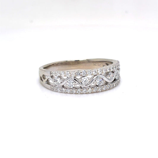 14K White Gold Natural Diamond Multi-Row Wave Band Ring | Round Brilliant 0.51 TCW, G VS2, Size 8.5