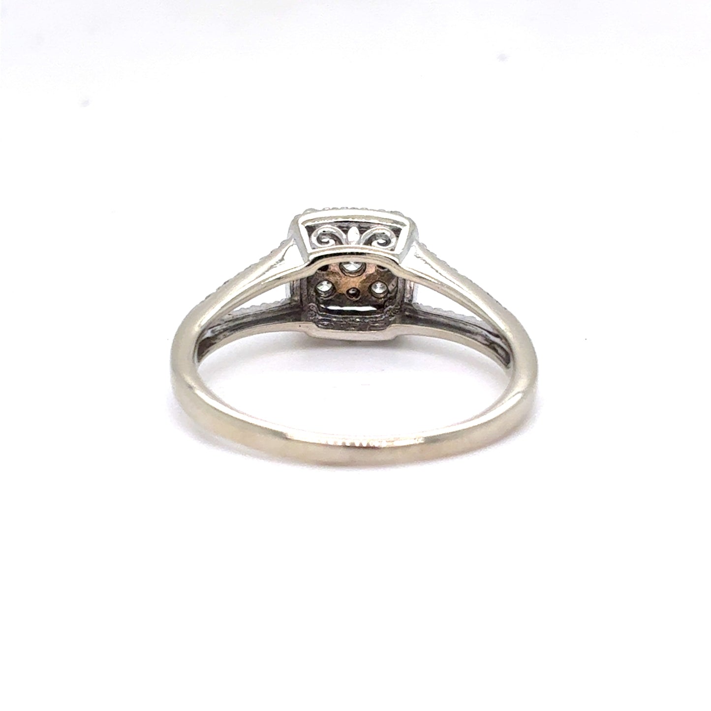 10K White Gold Natural Diamond Cluster Halo Ring | Round Brilliant & Single Cut 0.52 TCW, H SI2, Size 8.5