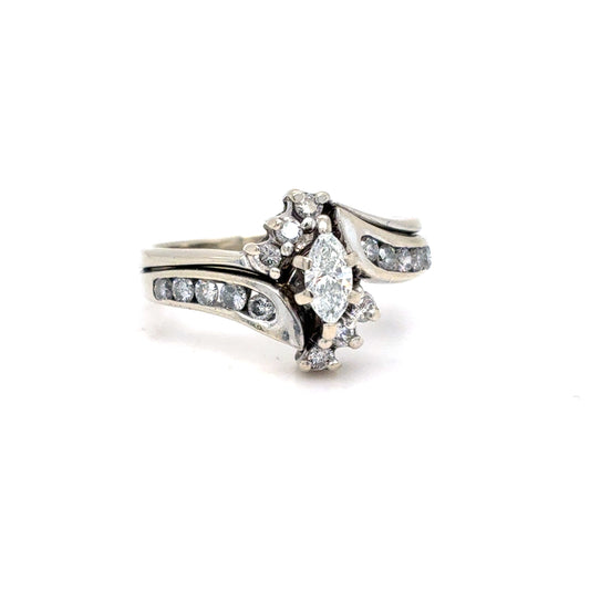 14K White Gold Natural Diamond Marquise Cluster Bridal Ring Set | Marquise & Round 0.46 TCW, G-I SI2-I1, Size 5.5