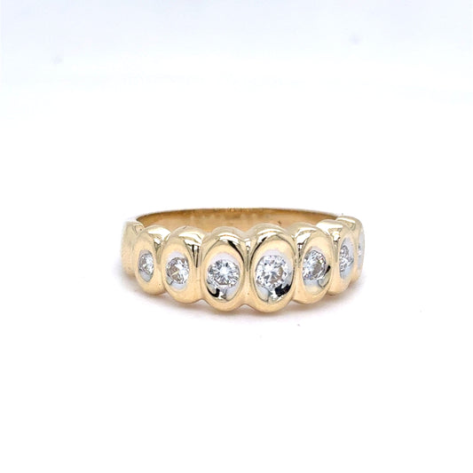 14K Yellow Gold Natural Diamond Seven-Across Band | Round Brilliant 0.33 TCW, G VS1, Size 6.25