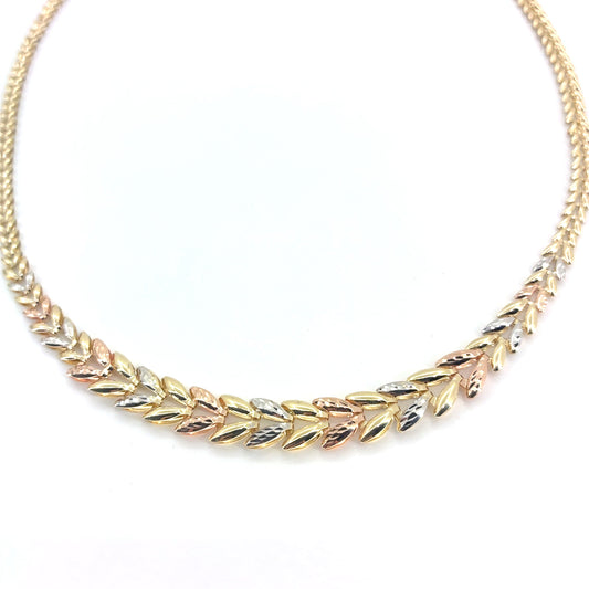 14K Tri-Color Gold Hollow Leaves Style Necklace | 16.5 Inches, 7.65 grams