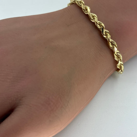 14K Yellow Gold Solid Rope Bracelet | 8 Inches, 3.9mm, 8.60 grams