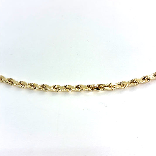 14K Yellow Gold Solid Rope Necklace | 25.5 Inches, 2.4mm, 12.30 grams