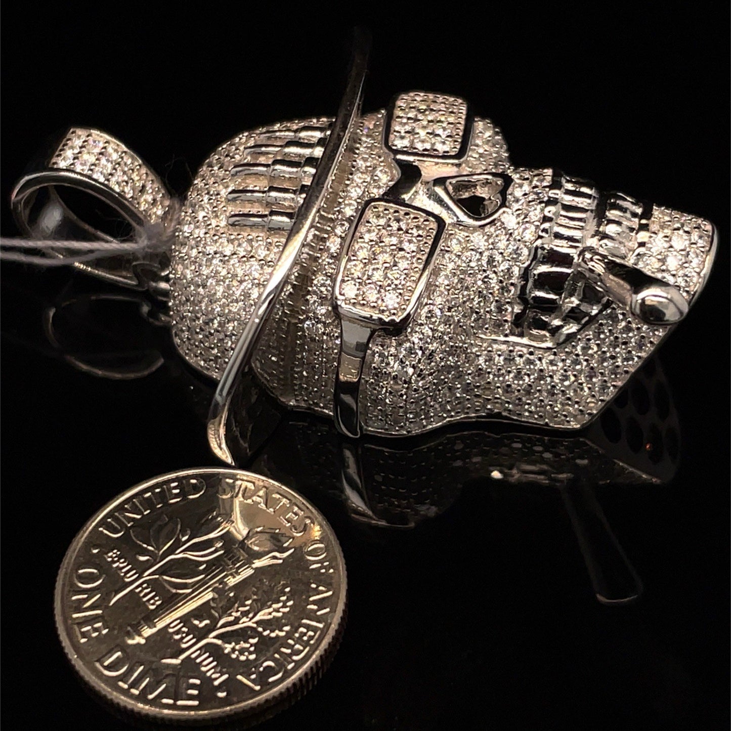 925 Sterling Silver Men’s CZ Cowboy Skull Pendant 20.40g2