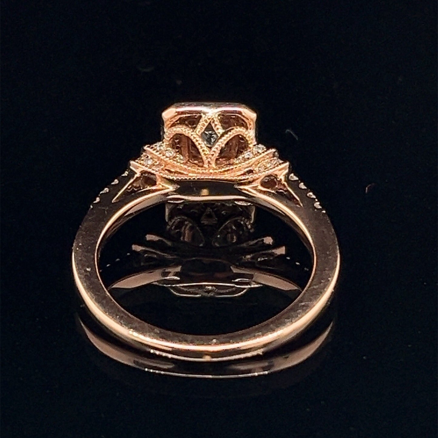 10k Rose Gold Princess And Round Diamond Halo Style Engagement Ring .40ctw Size63