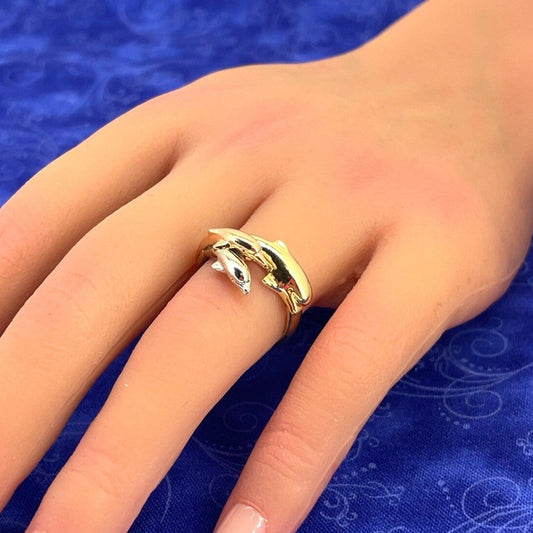 10Kt Tri Color Gold Dolphin Ring 3.35g Size 72