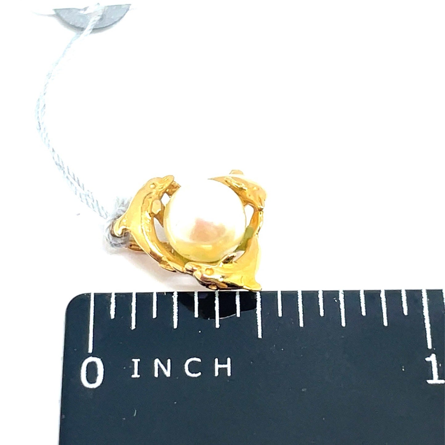 14k Yellow Gold Women’s Dolphins With Pearl Pendant 1.30g2