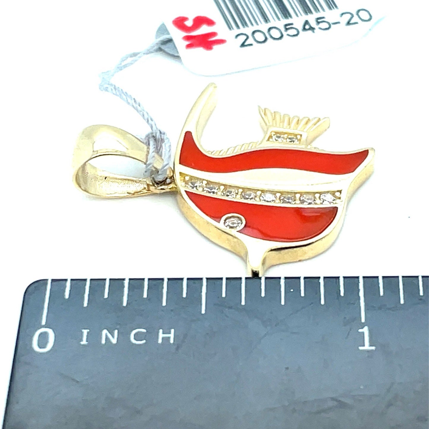 14k Yellow Gold CZ Red Enamel Fish Pendant 3.30g2