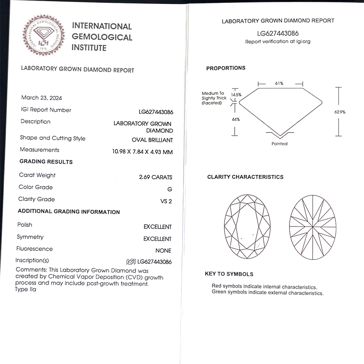 14K White Gold Ring | 2.69 ct Oval Lab Diamond 3.40 TCW, G VS2 Size 8