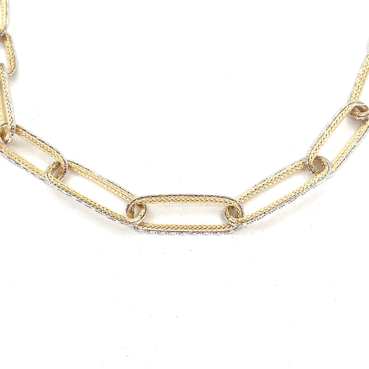14K Yellow Gold Necklace | Double Rolo Half Paper Clip Design, 17 inch