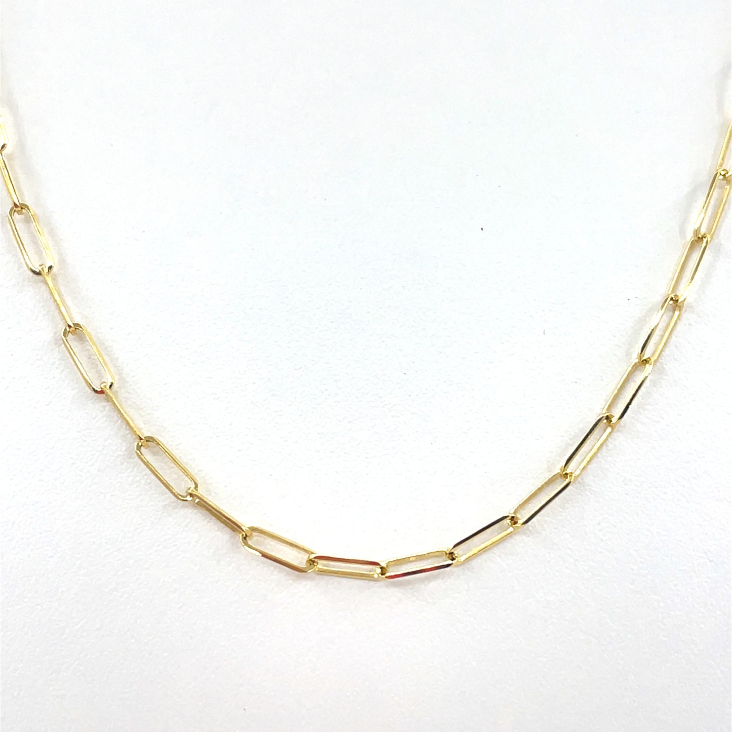 14K Italian Yellow Gold Hollow paperclip Necklace | Paper Clip Design, 18 inch