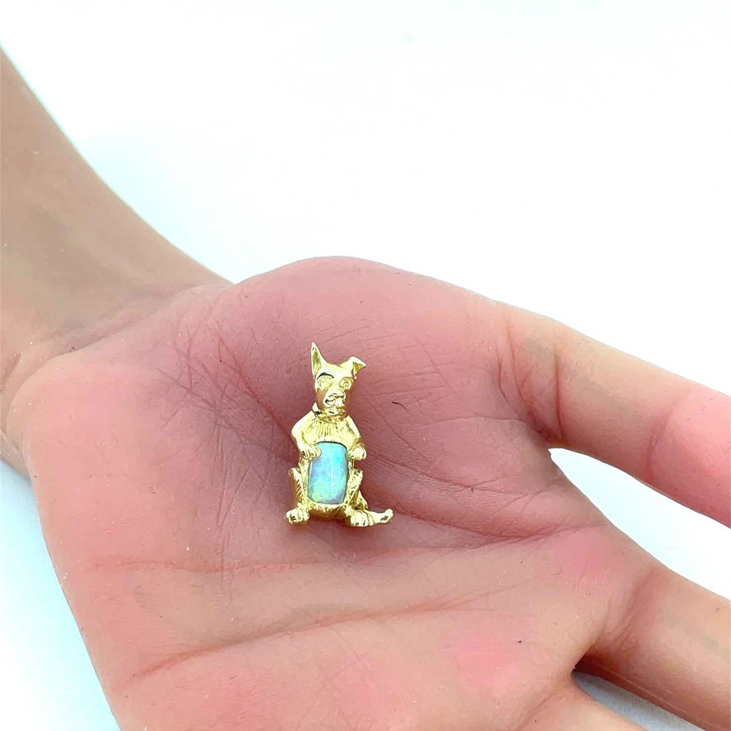 14K Yellow Gold Dog Pendant with Opal