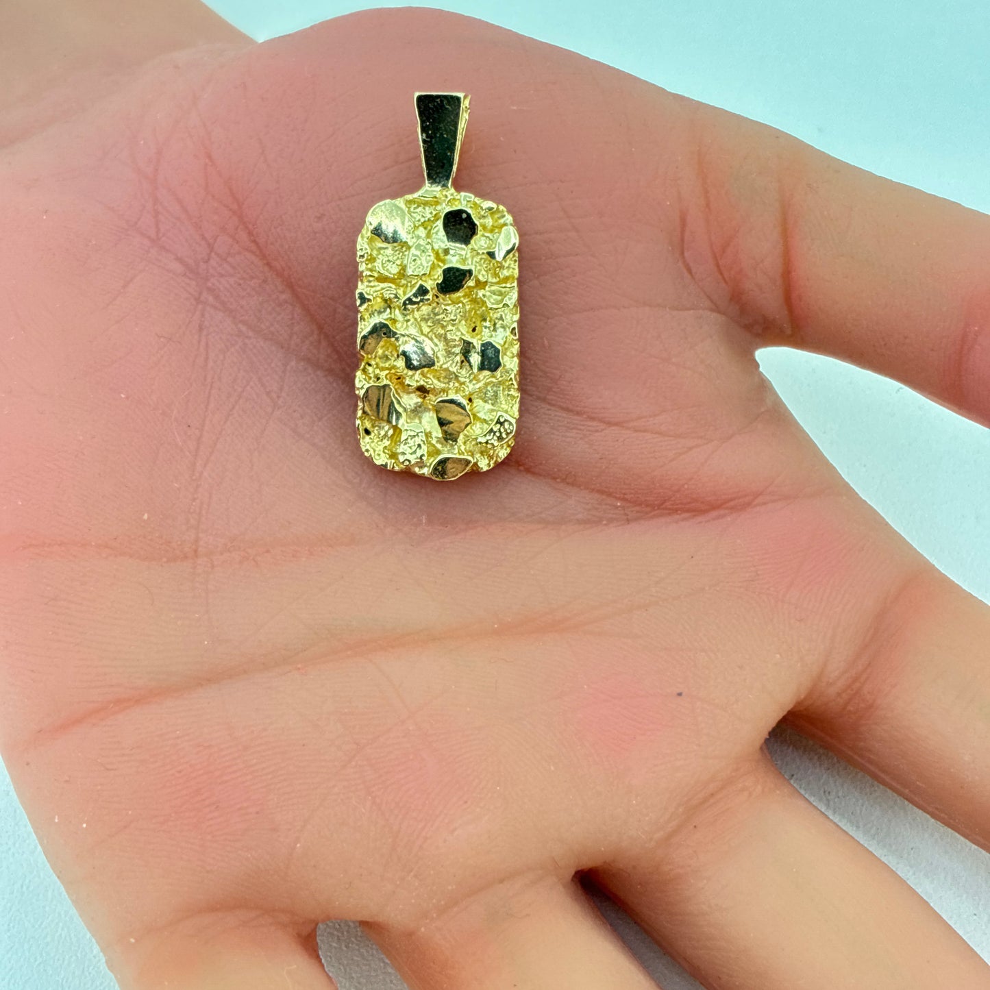 14K Yellow Gold Pendant | Nugget Dog Tag Design