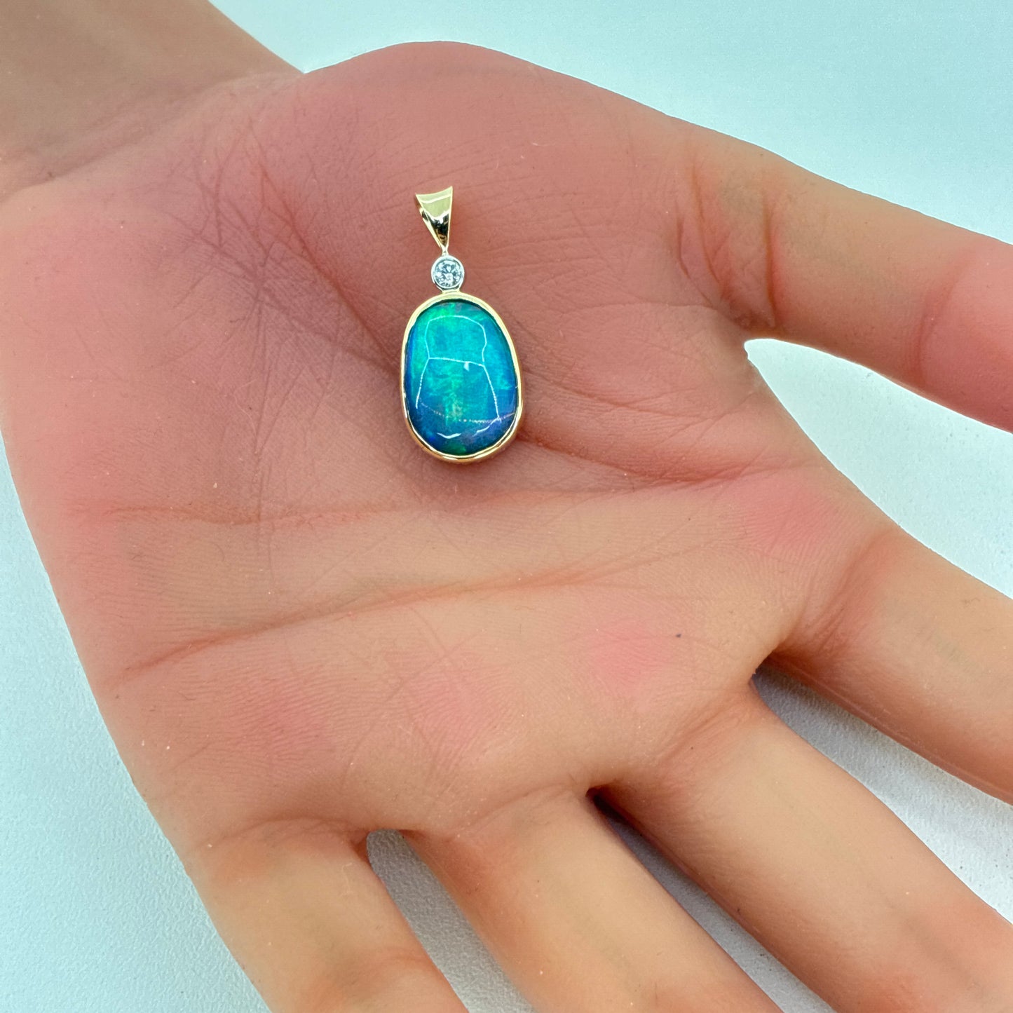 14k Yellow Gold Women’s Opal And Diamond Pendant | Cabachon Opal