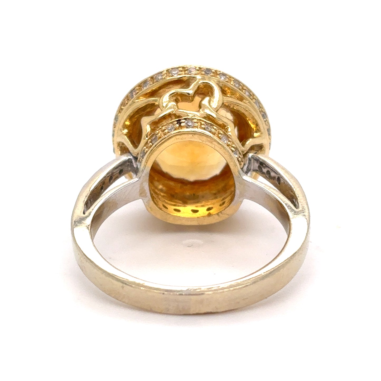 14K Two Tone Gold Citrine & Diamond Ring | Round Citrine with Sapphire Halo 7.29 CTW, Size 7.5