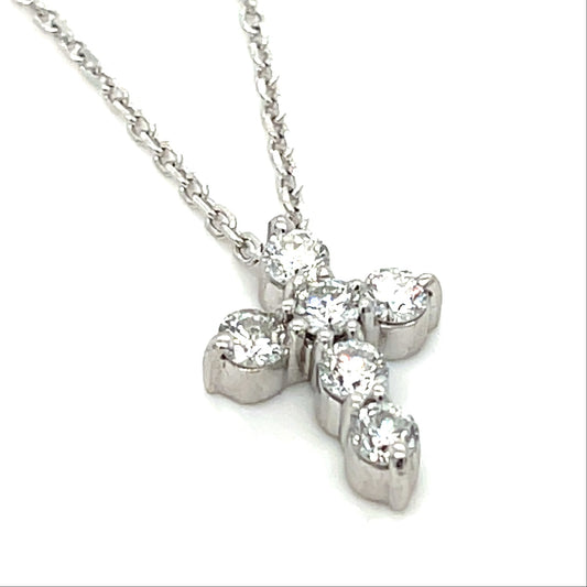 14K White Gold Diamond Cross Necklace | 18" Rolo Chain, 0.50 TCW I SI1 Natural Diamond