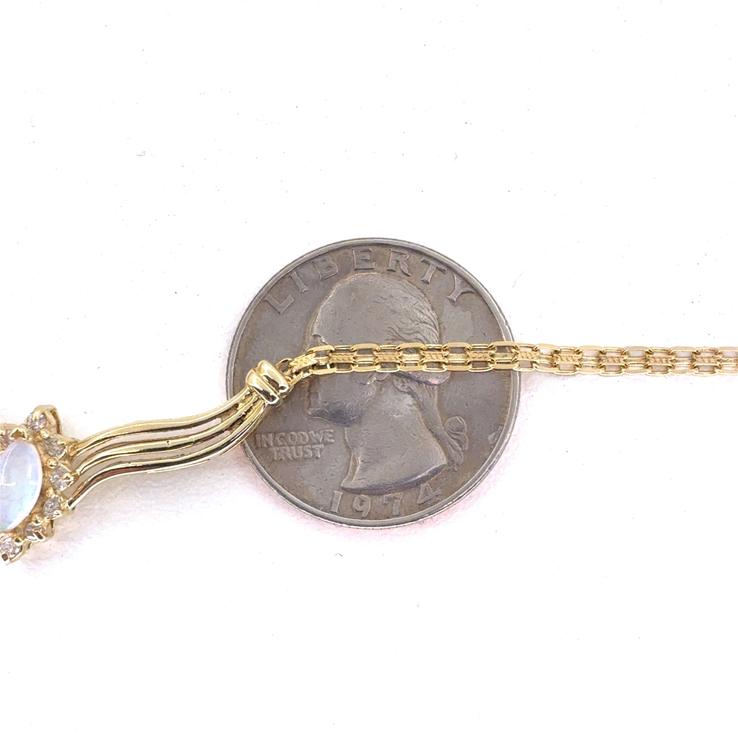14K Yellow Gold Pendant Necklace | Marquise Opal with Diamond halo, 18 inches
