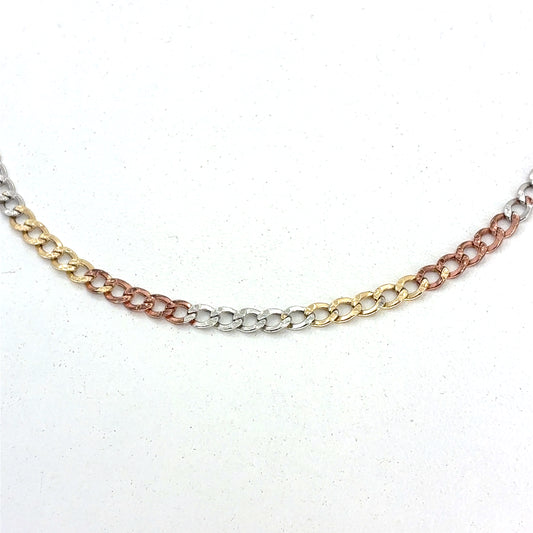 14K Tri Color Gold Necklace | Hollow Cuban Design, 16 inch