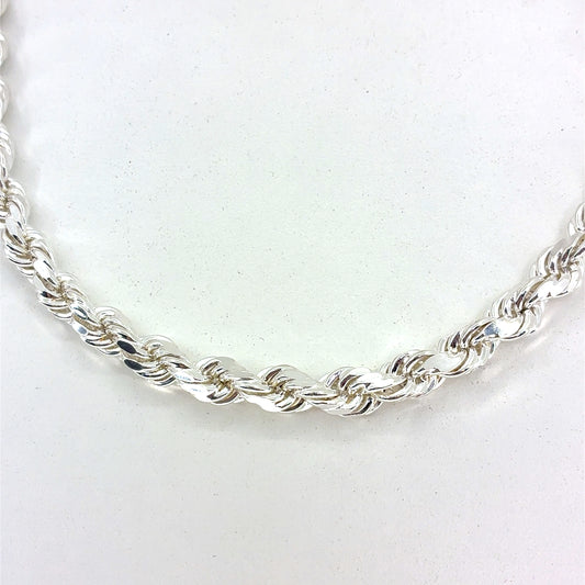 Sterling Silver Necklace | Hollow Rope Diamond Cut Style, 22 inch