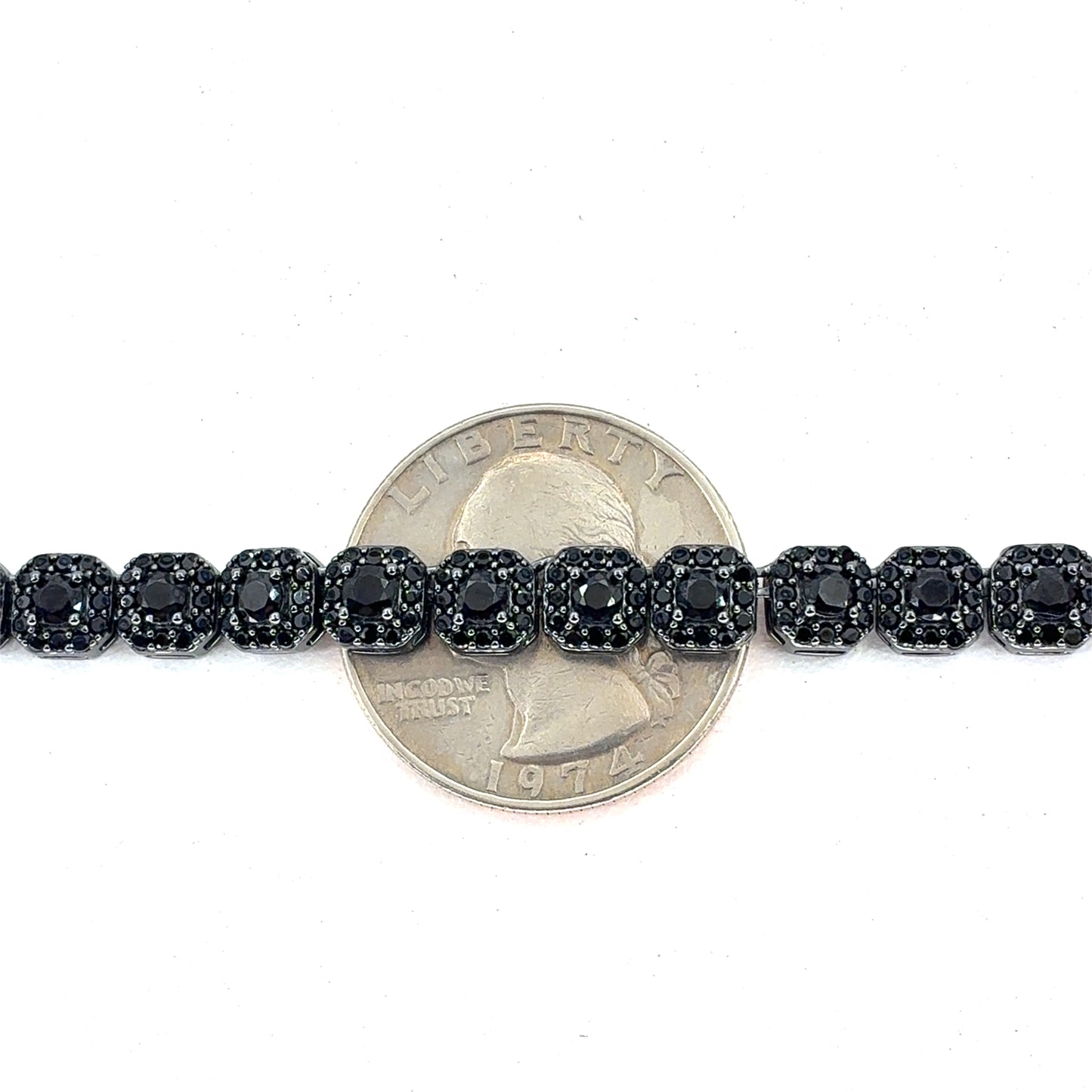 Sterling Silver Necklace | CZ Black Cluster Design, 20 inch