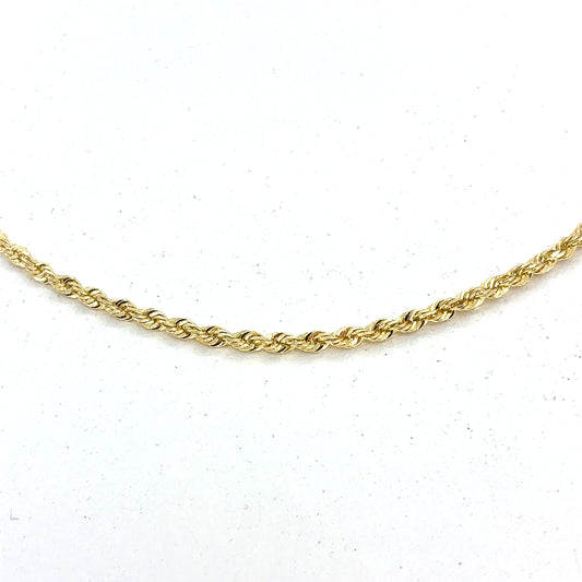 14K Yellow Gold Necklace | Solid Rope Design, 18 inch