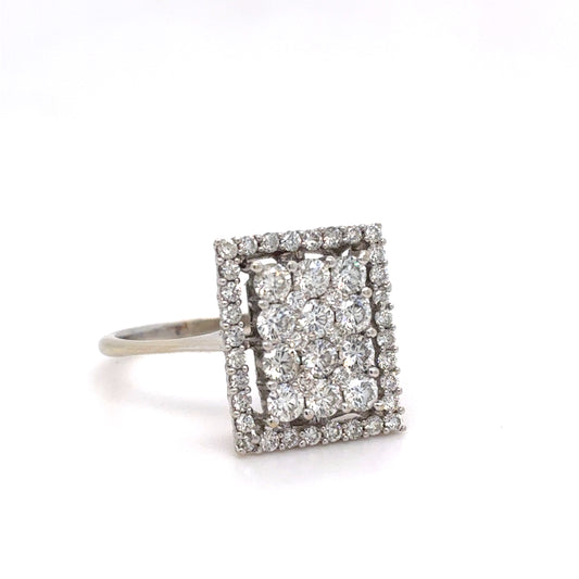 14K White Gold Diamond Cluster Ring | Rectangle Diamond Cluster 0.77 TCW G-H SI1-2, Size 7