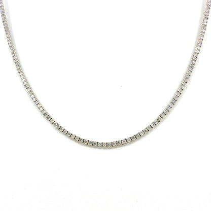 14K White Gold Natural Diamond Tennis Necklace | Round 9.40 TCW, H-I I1-I2, 22 Inches