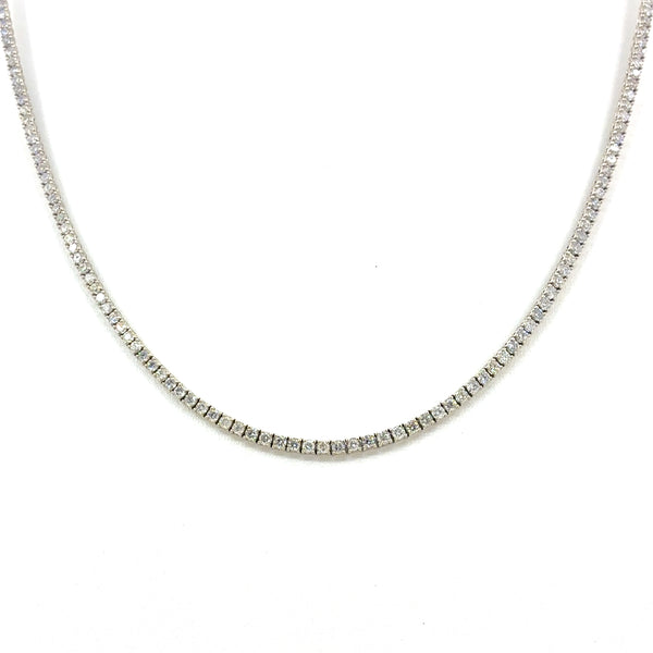 14K White Gold Natural Diamond Tennis Necklace | Round 9.40 TCW, H-I I1-I2, 22 Inches