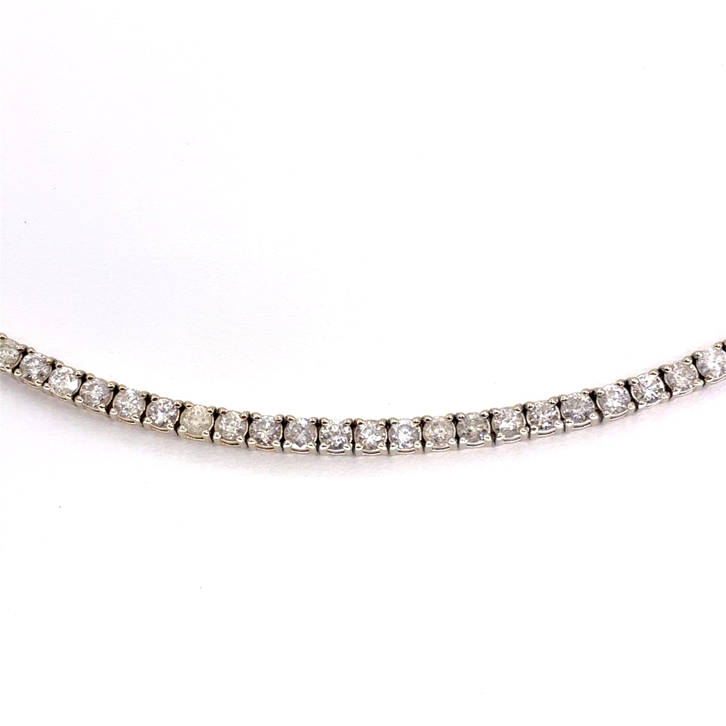 14K White Gold Natural Diamond Tennis Necklace | Round 9.40 TCW, H-I I1-I2, 22 Inches
