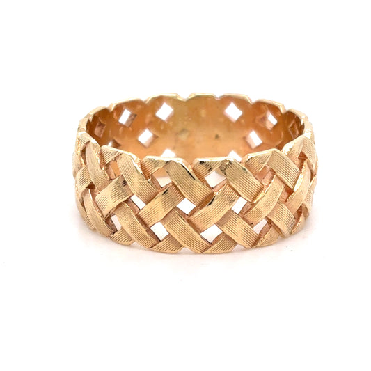 14k Yellow Gold Wide Weave Style Ring|  9.5MM Size 12