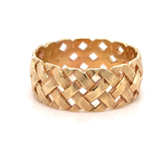 14k Yellow Gold Wide Weave Style Ring|  9.5MM Size 12